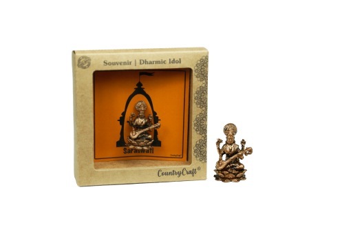 Copper Saraswati Idol Miniature